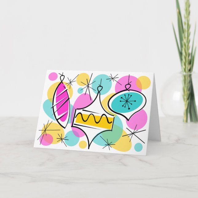 Retro Tree Baubles inside text card (Front)