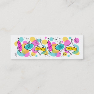Retro Tree Baubles Line side text skinny Mini Business Card