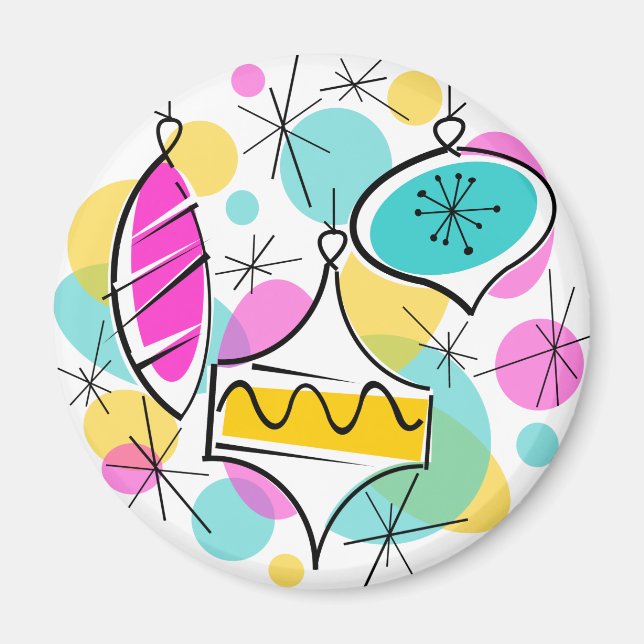 Retro Tree Baubles magnet round (Front)