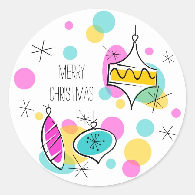 Retro Tree Baubles Merry Christmas sticker (Front)