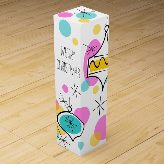 Retro Tree Baubles Merry Christmas wine box