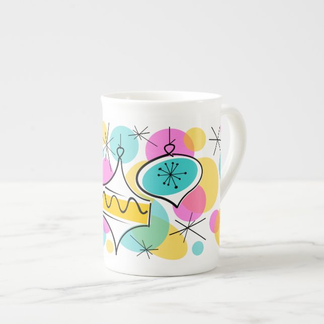 Retro Tree Baubles mug bone china (Front Right)