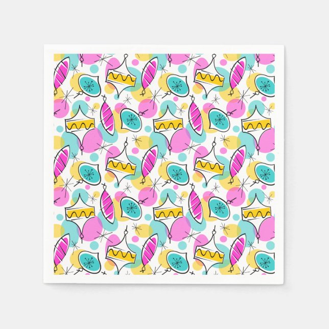 Retro Tree Baubles Multi 360 paper napkin (Front)