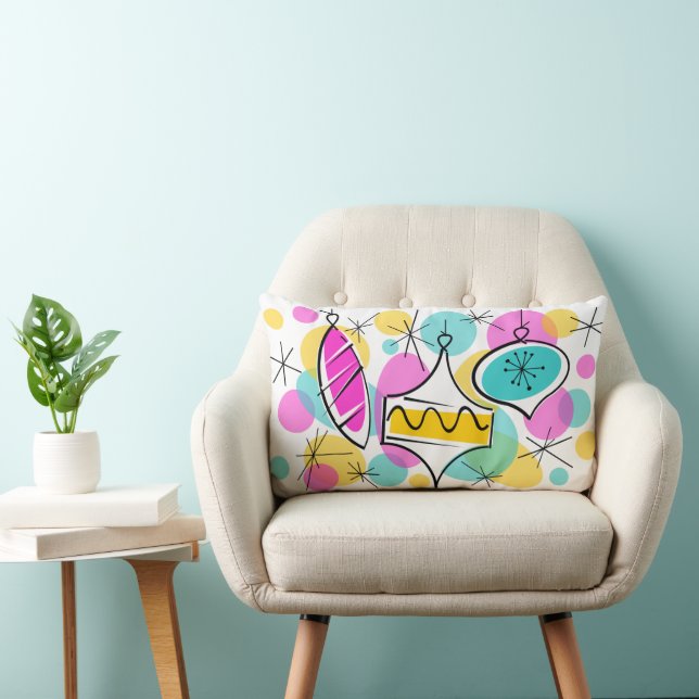 Retro Tree Baubles multi back throw pillow lumbar (Chair)