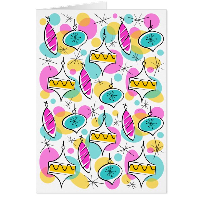 Retro Tree Baubles Multi greetings card vertical (Front)