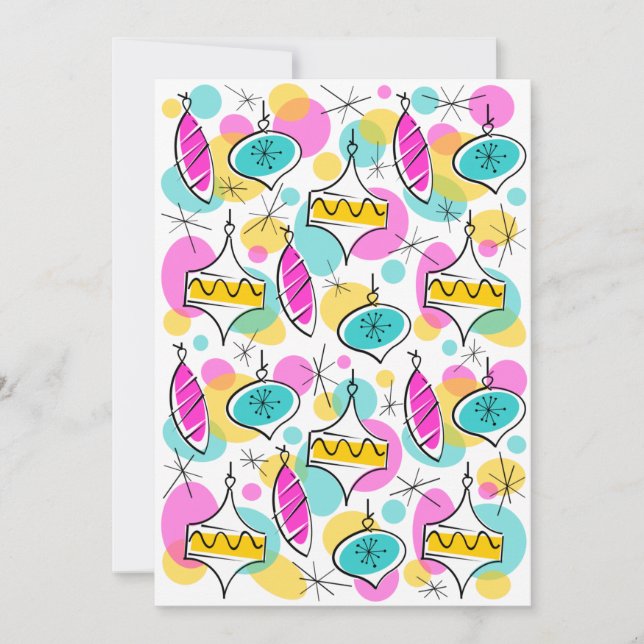 Retro Tree Baubles Multi invitation vertical (Front)