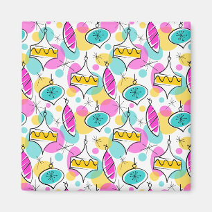 Retro Tree Baubles Multi magnet square