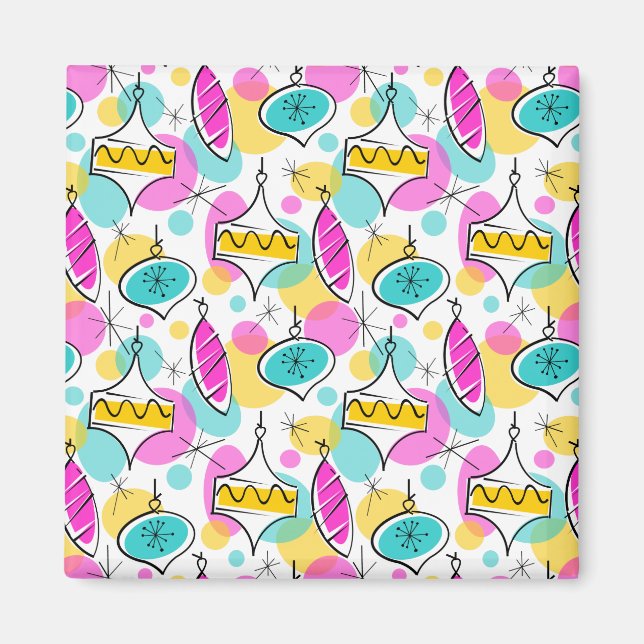 Retro Tree Baubles Multi magnet square (Front)