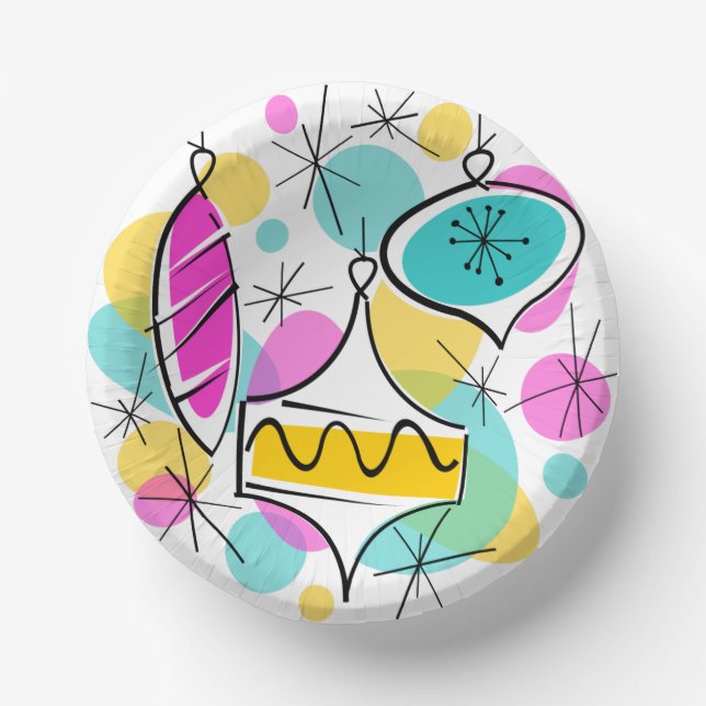 Retro Tree Baubles  Paper Plate (Front)