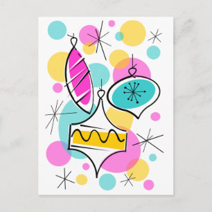 Retro Tree Baubles postcard vertical