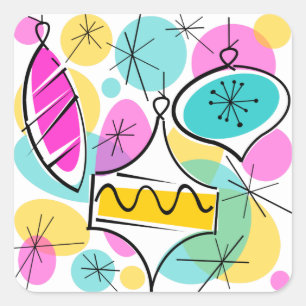Retro Tree Baubles sticker square