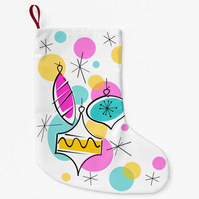 Retro Tree Baubles stocking 2 sided (Front)