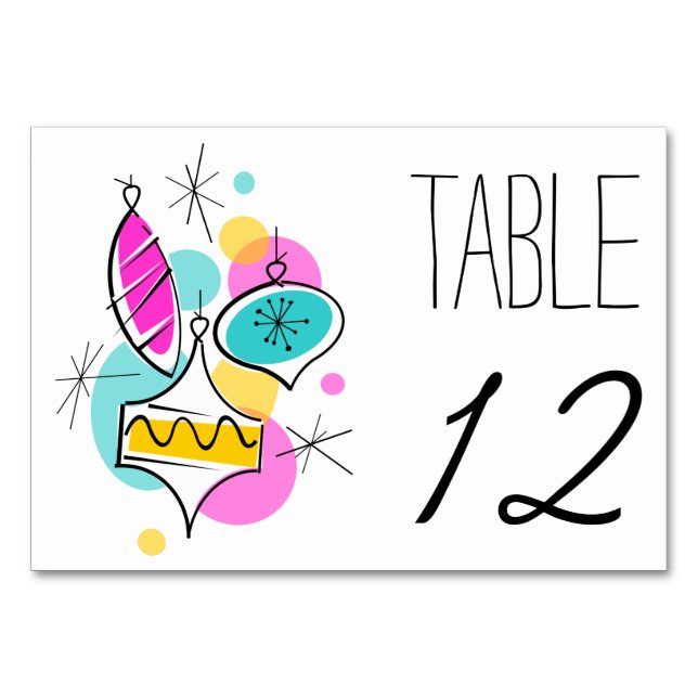 Retro Tree Baubles table card (Front)
