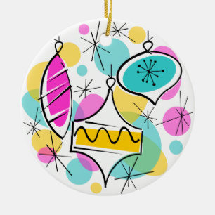 Retro Tree Baubles text ornament round