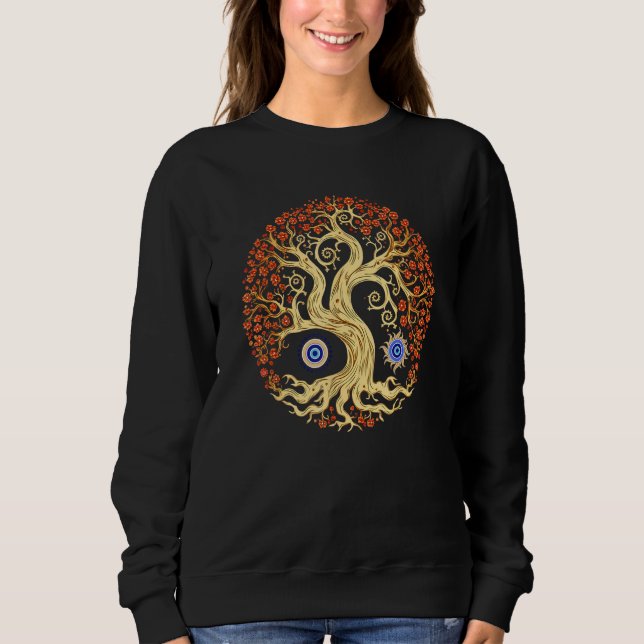 Retro Tree Of Life Evil Eye Sun Moon Spiritual Mys Sweatshirt (Front)