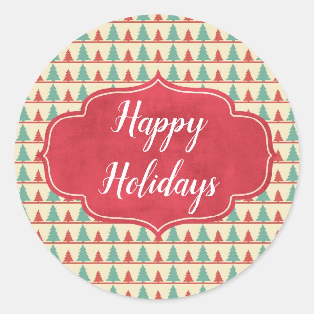 Retro Tree Silhouettes Customisable Classic Round Sticker (Front)