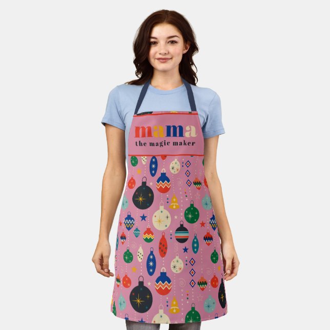 Retro Tree Toys Ornaments Mama Christmas Kitchen Apron (Worn)