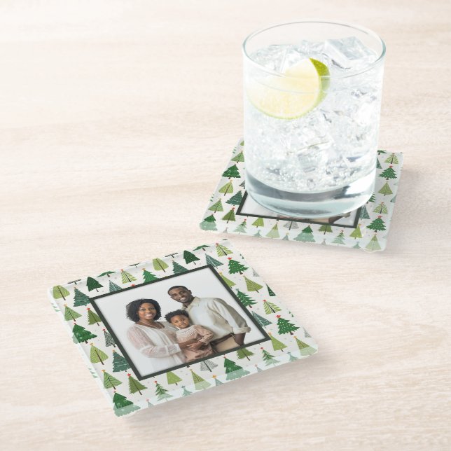 Retro Trees Glass Coaster (Angled)