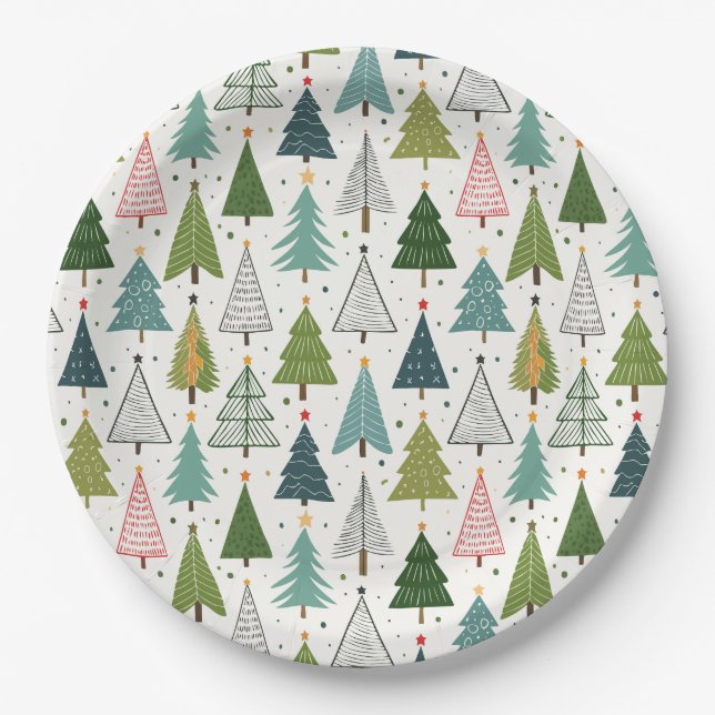 Retro Trees Paper Plate (Front)