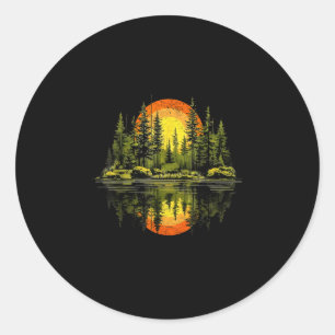Retro trees reflection wildlife nature vintage classic round sticker