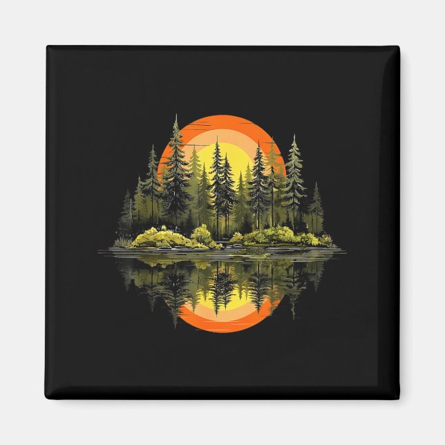 Retro Trees Reflection Wildlife Nature Vintage Magnet (Front)