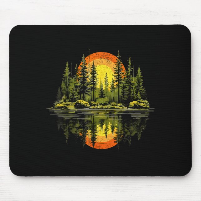 Retro trees reflection wildlife nature vintage mouse pad (Front)