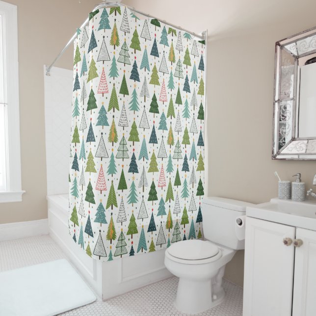 Retro Trees Shower Curtain (In Situ)