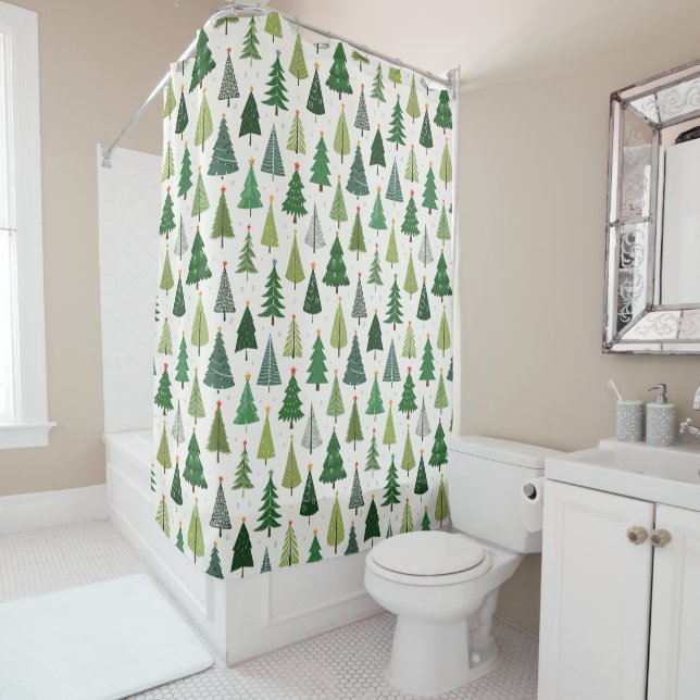Retro Trees Shower Curtain (In Situ)