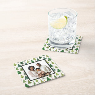 Retro Trees Square Paper Coaster