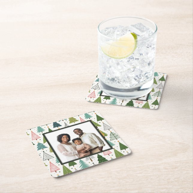 Retro Trees Square Paper Coaster (Insitu)