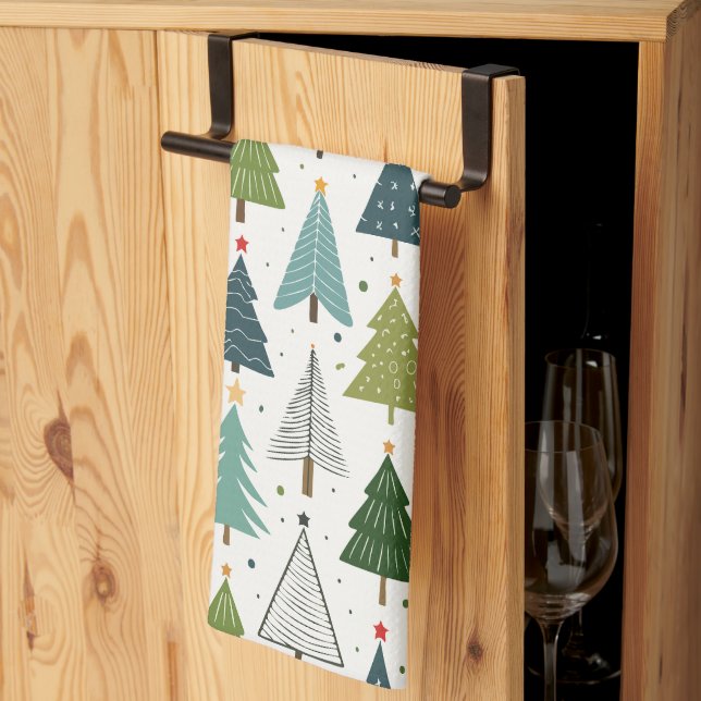 Retro Trees Tea Towel (Thirds Fold)