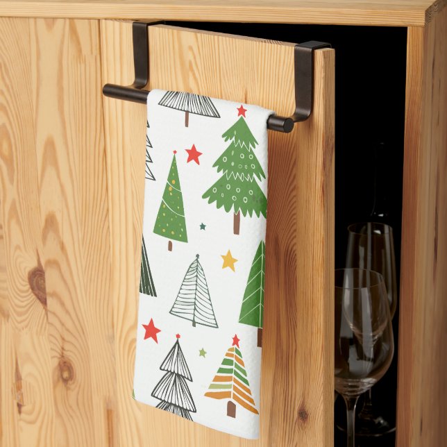 Retro Trees Tea Towel (Thirds Fold)