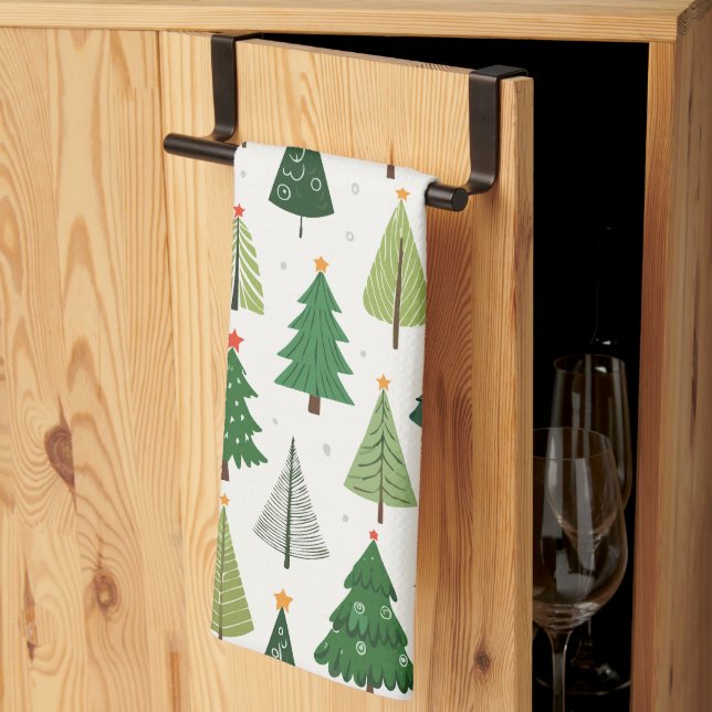 Retro Trees Tea Towel (Thirds Fold)
