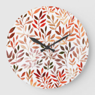 Retro trees, watercolor seamless pattern. large clock