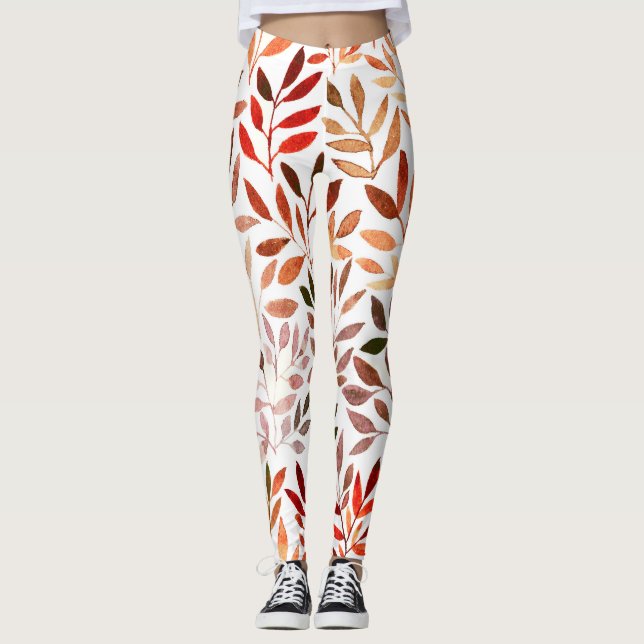 Retro trees, watercolor seamless pattern. leggings (Front)
