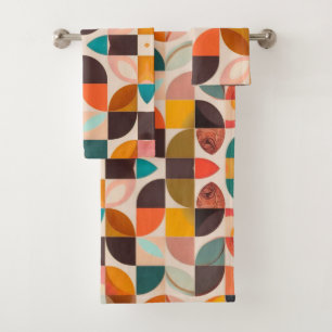 Retro Trendy Abstract Squares Collection Bath Towel Set