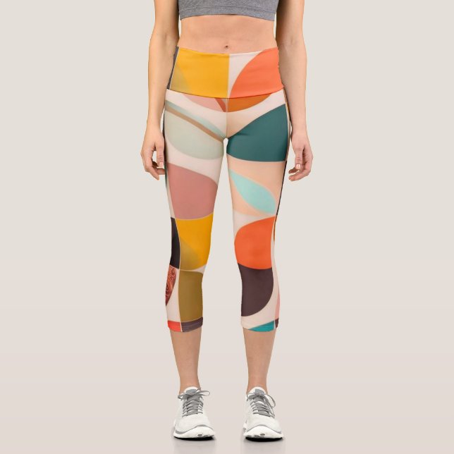 Retro Trendy Abstract Squares Collection Capri Leggings (Front)