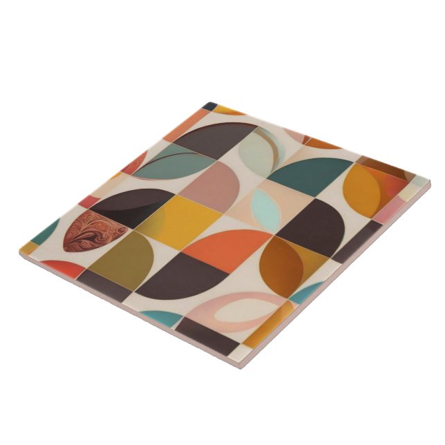 Retro Trendy Abstract Squares Collection Ceramic Tile (Side)