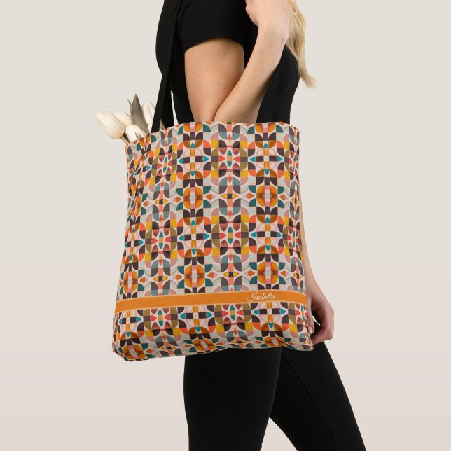 Retro Trendy Abstract Squares Collection Tote Bag (Close Up)