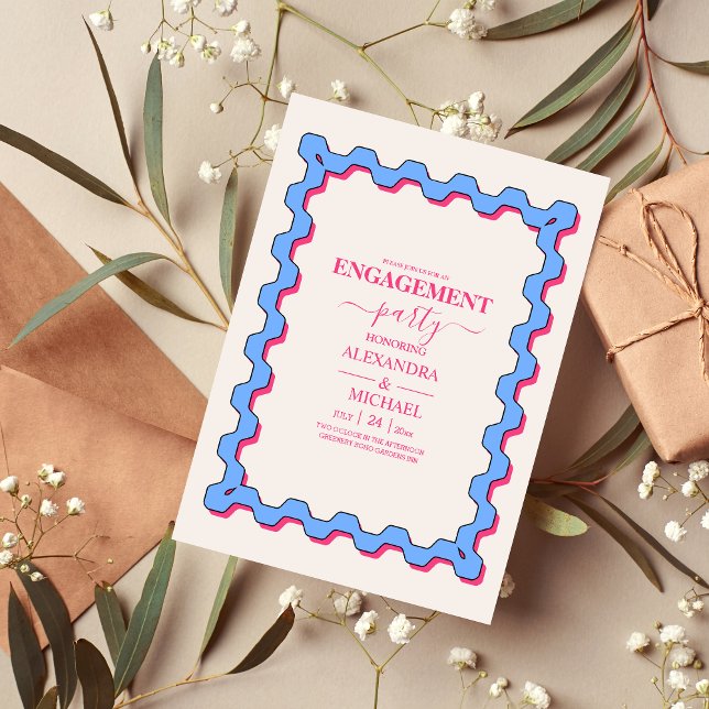 Retro Trendy Curve Squiggle Savy Engagement  Invitation (Creator Uploaded)