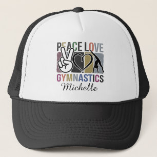 Retro Trendy Peace Love Gymnastics Gymnast Custom Trucker Hat