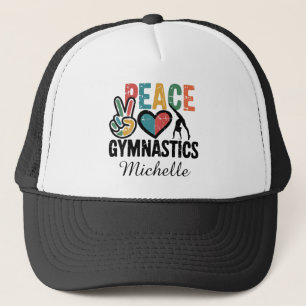 Retro Trendy Peace Love Gymnastics Gymnast Custom Trucker Hat