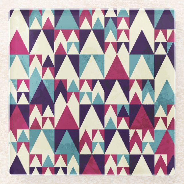 Retro Triangle Geometric Seamless Pattern Glass Coaster (Front)