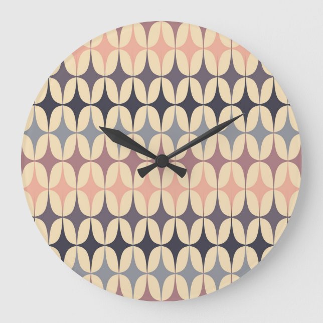 Retro Triangles Abstract Geometric Pattern Large Clock (Front)