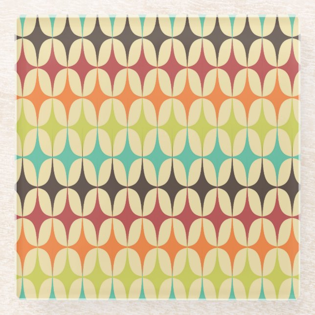 Retro Triangles: Geometric Pattern Throwback Glass Coaster (Front)