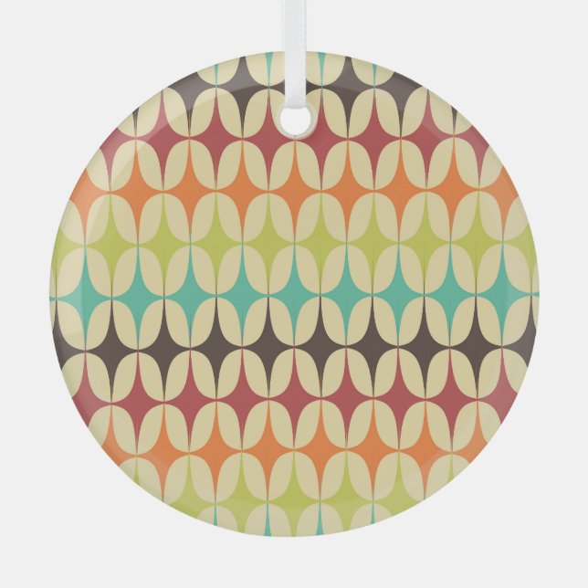 Retro Triangles: Geometric Pattern Throwback Glass Tree Decoration (Front)