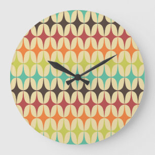 Retro Triangles: Geometric Pattern Throwback Large Clock