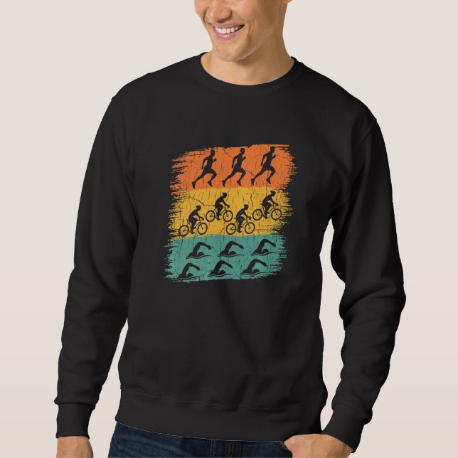Retro Triathlon Swimming Cycling Running Triathlet Sweatshirt (Front)