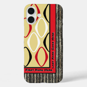 Retro Tribal in Custard, Red, Black (Personalised) iPhone 16 Plus Case