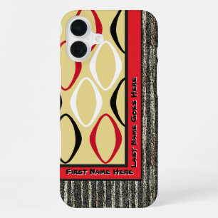 Retro Tribal in Custard, Red, Black (Personalised) iPhone 16 Plus Case